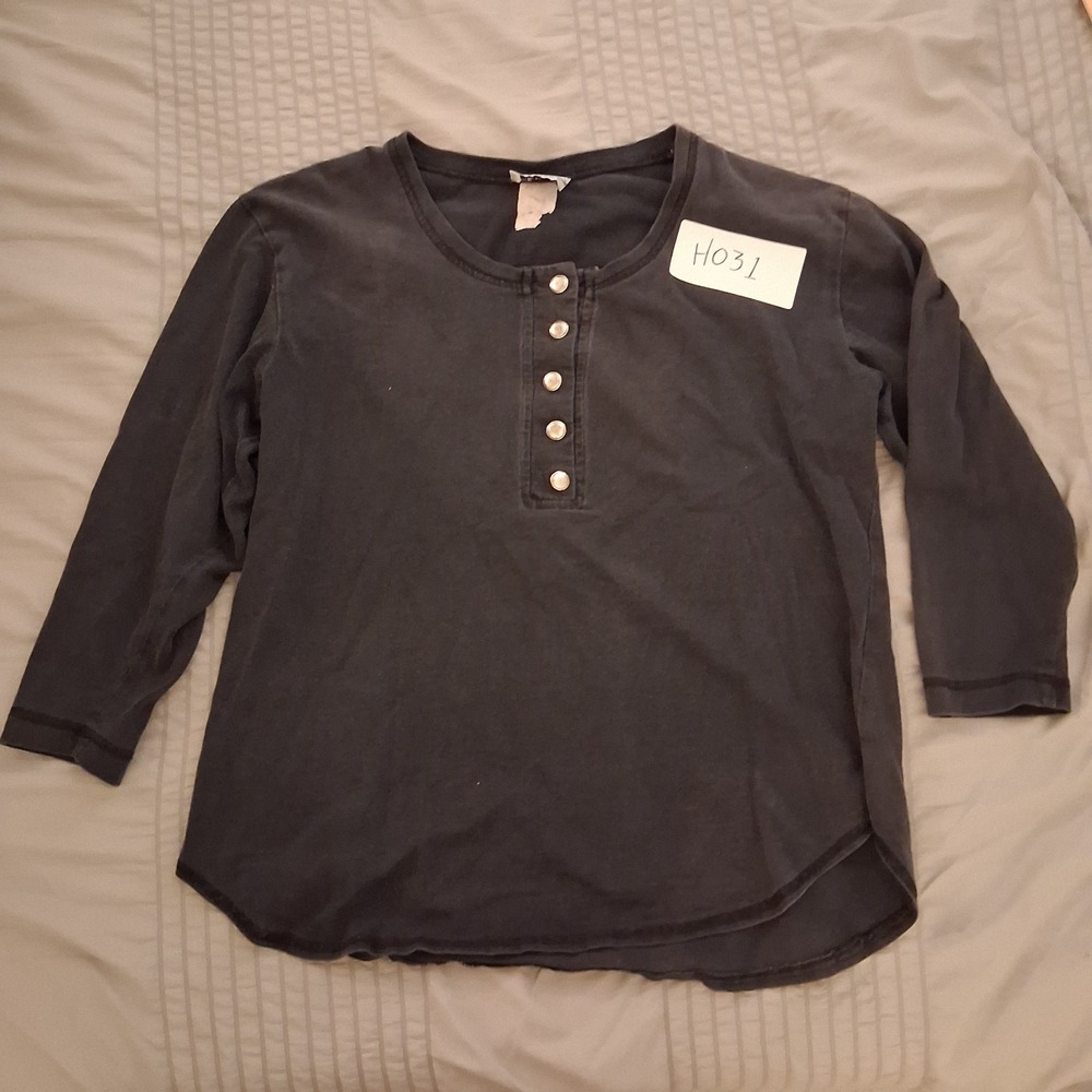 VTG New Era Henley Long Sleeve Top Charcoal Gray M Snap Knit 90s